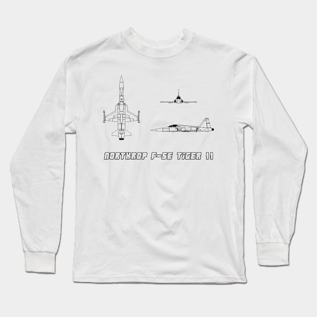 Northrop F-5E Tiger II (black) Long Sleeve T-Shirt by Big Term Designs